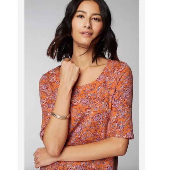 J. Jill Paisley Pima Slub Scoop Neck Tee Top Size XS - Picture 4 of 10